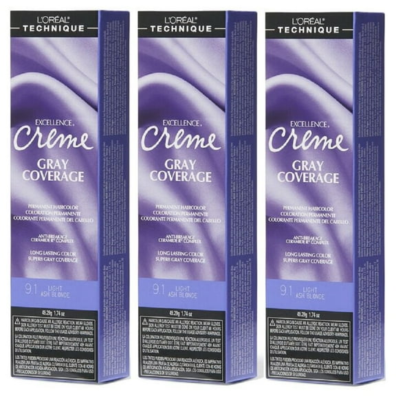 L'Oreal Excellence Creme 9.1 Light Ash Blonde Hair Tint HC-06214 (3 Pack)