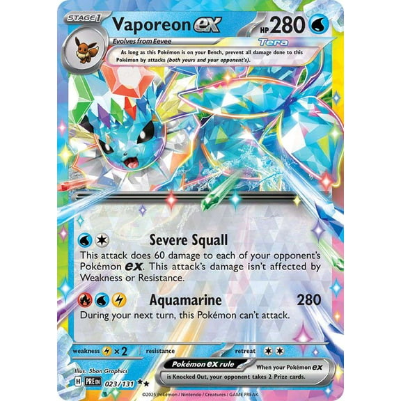 Pokemon Prismatic Evolutions Double Rare Vaporeon ex #23