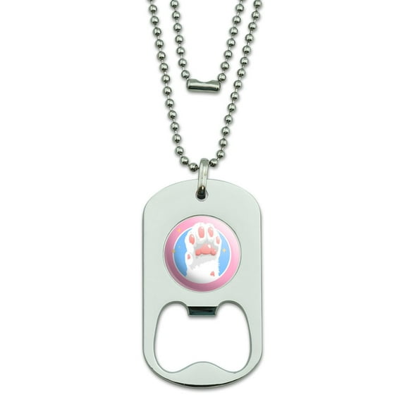 Cat Paw Toe Beans with Cute Sparkles Military Dog Tag Bottle Opener Pendant