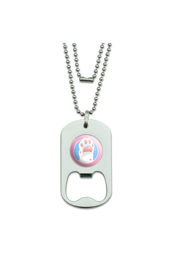 Cat Paw Toe Beans with Cute Sparkles Military Dog Tag Bottle Opener Pendant