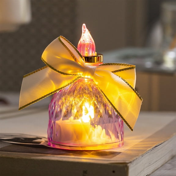 Led Crystal Candle Lights with Bow Christmas Table Decor Lighted Candle Ornaments for Holiday Table Centerpiece, Mantel, and Festive Home Party Decorations