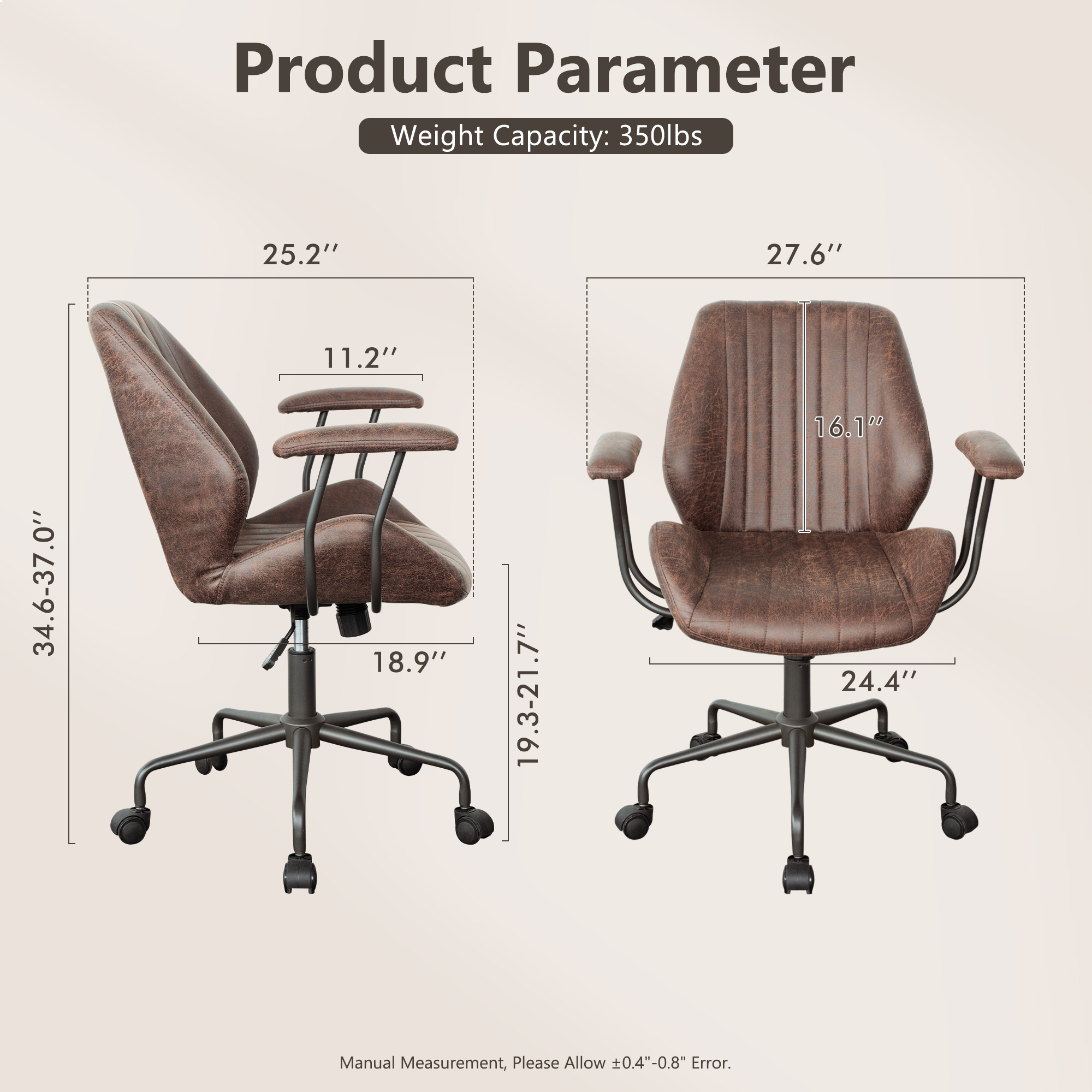 XIZZI Suede Fabric Desk Chairs for Executive or Home Office, Modern Ergonomic Computer Office Chair, Dark Brown