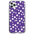 thumbnail image 1 of DistinctInk Clear Shockproof Hybrid Case for iPhone 13 (6.1" Screen) - TPU Bumper, Acrylic Back, Tempered Glass Screen Protector - Purple White Bubbles Polka Dots - Polka Dot Pattern, 1 of 2