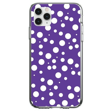 DistinctInk Clear Shockproof Hybrid Case for iPhone 11 (6.1 Screen) - TPU Bumper Acrylic Back Tempered Glass Screen Protector - Purple White Bubbles Polka Dots - Polka Dot Pattern