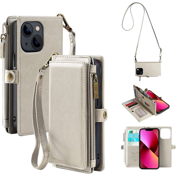 ANTHOUSE Compatible with iPhone 14 Pro Max Wallet Case, Zipper Case with RFID Blocking Card Holder Slots for Women Men, Magnetic Detachable Leather Cover with Wristlet Strap for iPhone 14 Pro Max
