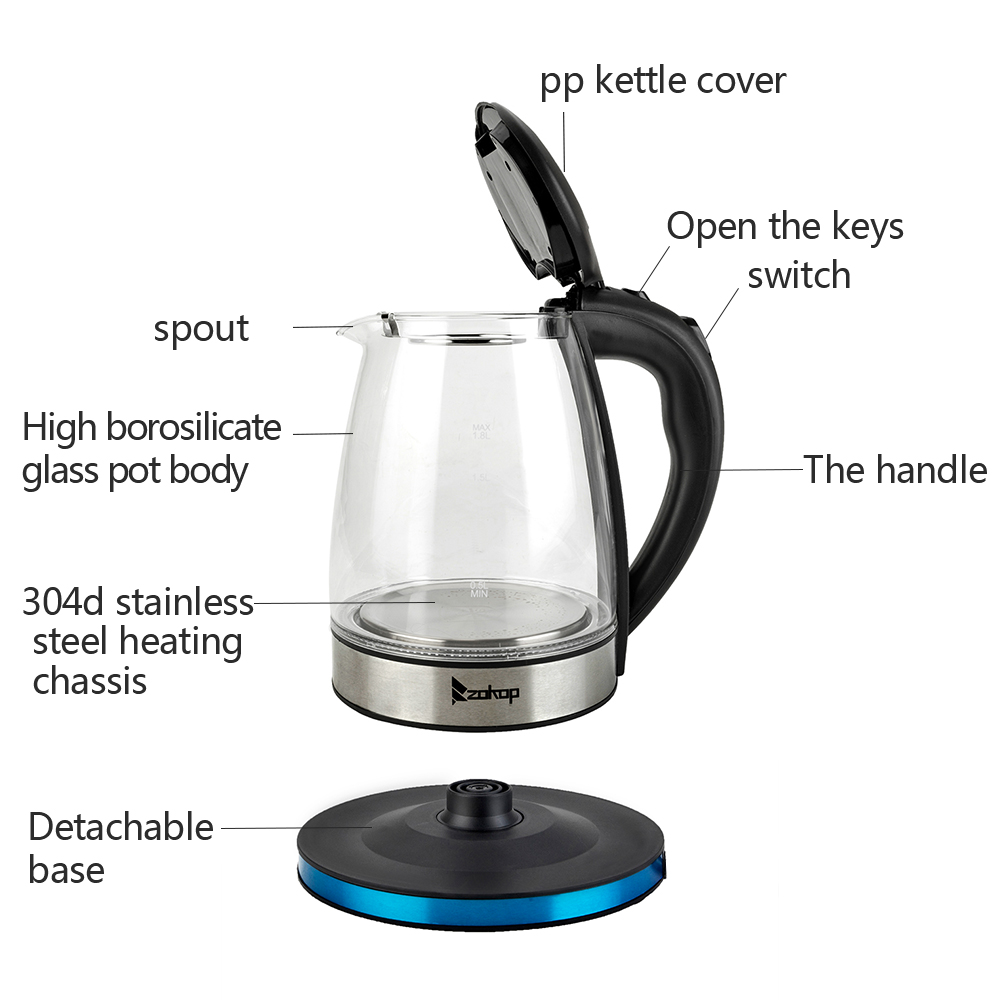 Zimtown 1.8L Electric Kettle Glass Kettle with Removable Tea Infuser, Fast Boiling, Colorful - image 2 of 7