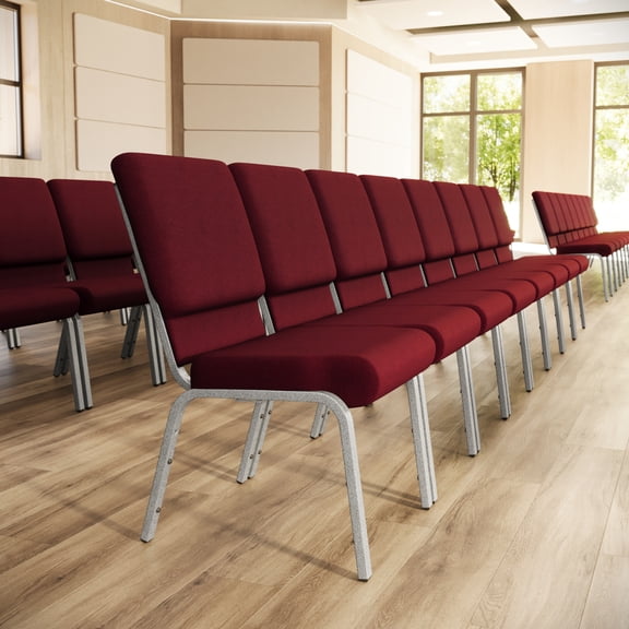 Flash Furniture 18.5''W Stacking Church Chair in Burgundy Fabric - Silver Vein Frame
