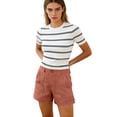 thumbnail image 6 of UDAUDU Linen Shorts for Women Summer Button Down Casual High Waist Bermuda Shorts Wide Leg Pleated Comfortable Dress Short with Pockets Orange L, 6 of 7
