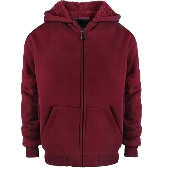 Sherpa Lined Boys Hoodie Full Zip Fleece Warm Youth Big Long Sleeve Child Sweatshirts Wine
