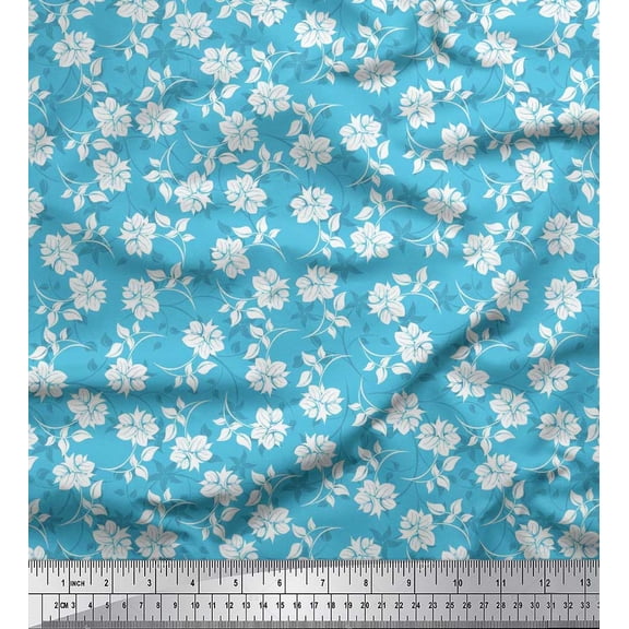 Soimoi Cotton Duck Fabric Leaves & Floral Artistic Print Fabric by the Yard 42 Inch Wide