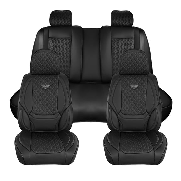coverdream Car Seat Covers, Waterproof Faux Leather Seat Protectors, Comfortable Auto Interior Cushions Fit for Most Cars SUV Trucks - Black（Full Set）