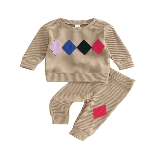 Tenues d'Automne pour Garçons Motif Géométrique Col Rond Manches Longues Chandails en Molleton et Pantalons Longs Ensemble 2 Pcs 2-3 Ans