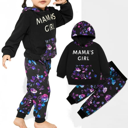 

Mijaja Toddler Baby Girls Hoodie Joggers Colorful Rose 2PCS Outfit Clothes