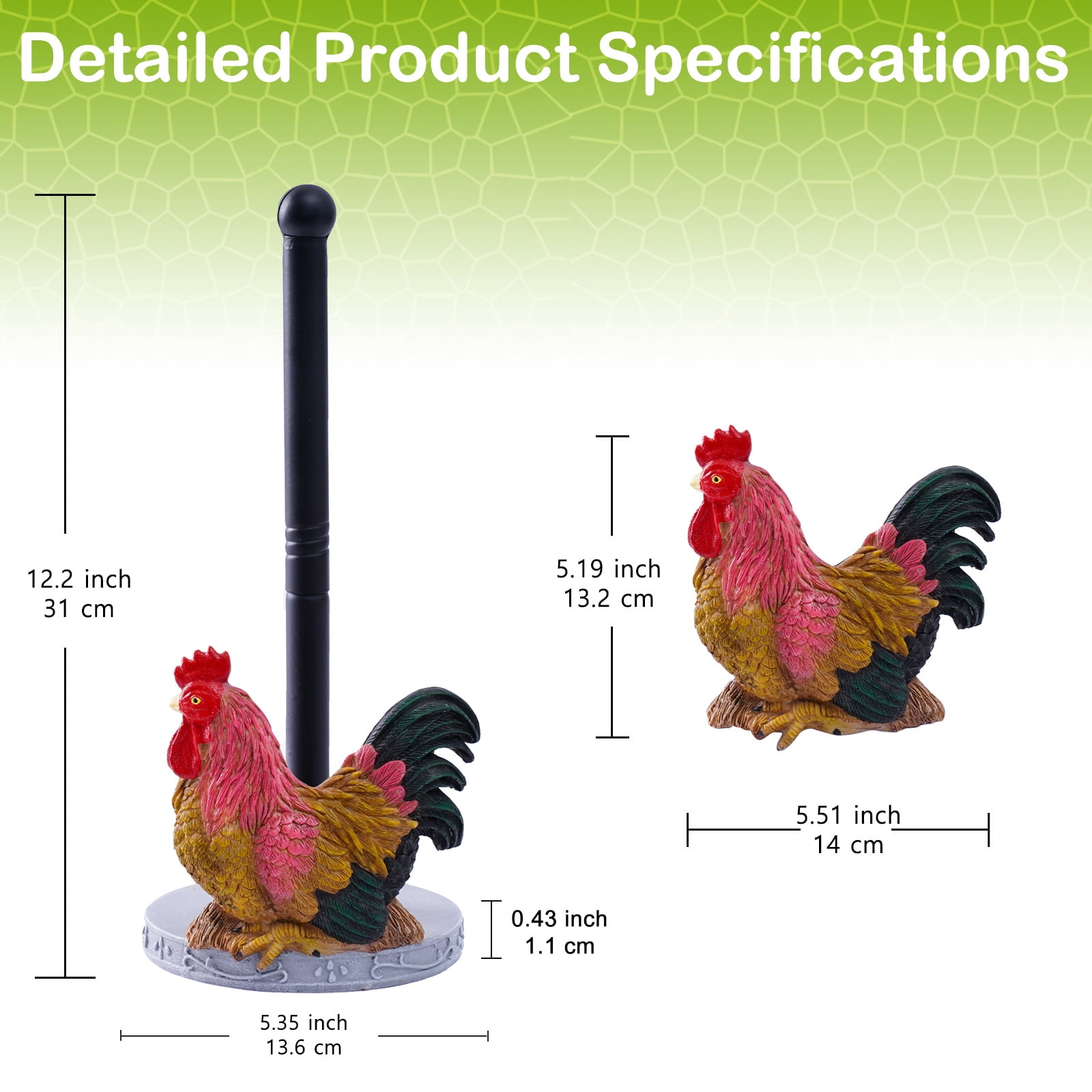 Rooster Kitchen Paper Towel Holder - Resin Farmhouse Towel Stand for Countertops，Decor Accessories for  Kitchen