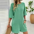 thumbnail image 6 of Women Fashion Solid Round-neck Short Sleeve Pockets Short Jumpsuit, 6 of 8