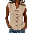 thumbnail image 2 of Cami Tops for Women with Built in Bra Women's Sleeveless Eyelet Embroidery Blouse Lapel Collar Button Shirt Dressy Casual Tank Tops Lightweight Breathable Daily Wear Khaki L, 2 of 5