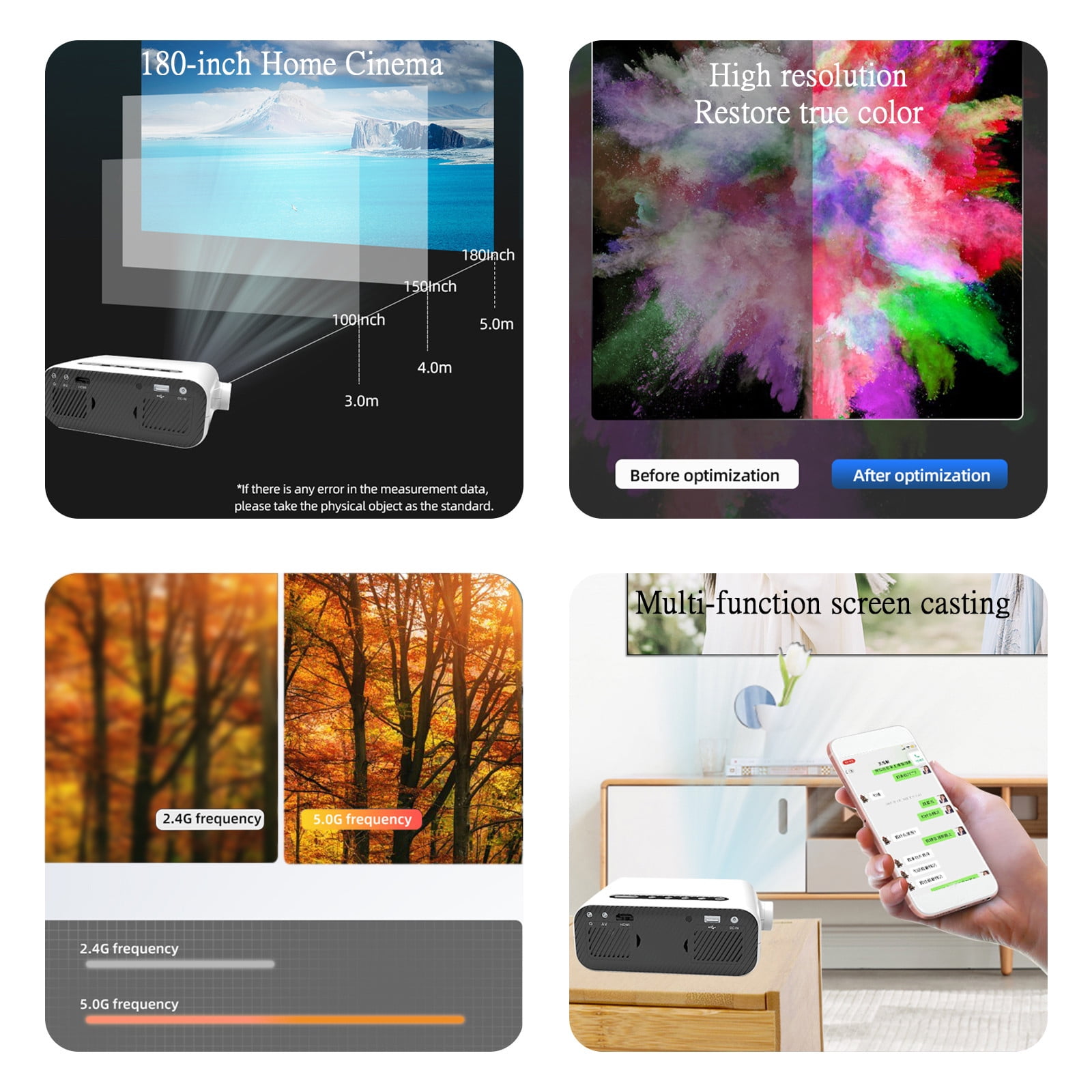 Nkmbld Full HD Portable Mini Projector, 5G Wireless Mobile Phone Same Screen Projector-Selling HD 1080P Portable Projector 200inch Large Screen High Brightness Projector