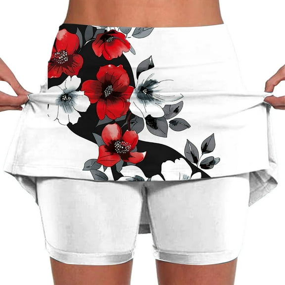 Jacenvly New Womens Yoga Skirts Casual Women's Color Mid-Waist Skirt Pants Sports Shorts Bottoming Skirt Pants Soft Satiny Skirt with Shorts Built in Multicolor