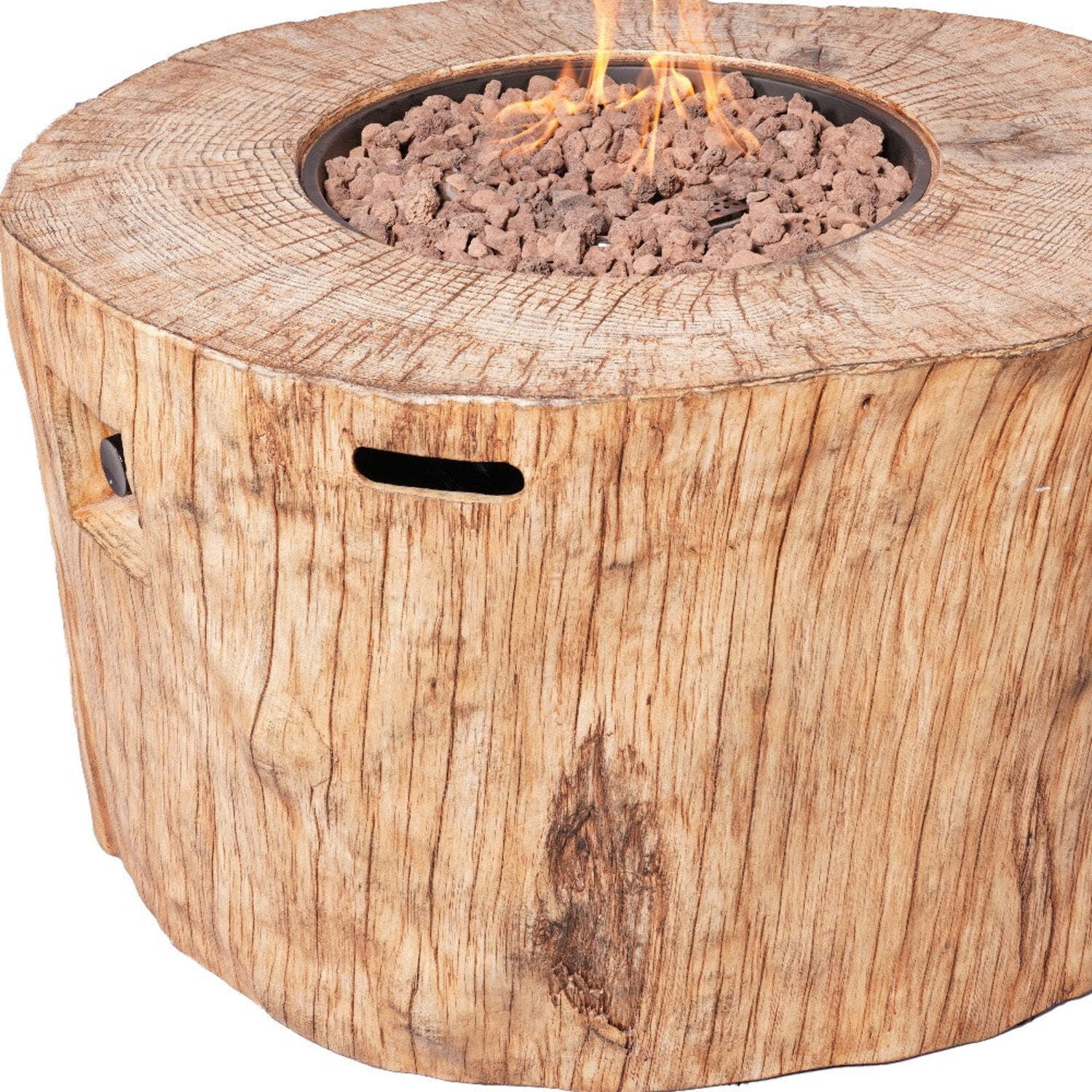 HomeRoots 535176 24 x 37 x 40 in. Brown Faux Wood Stump Propane Round Fire Pit with Cover