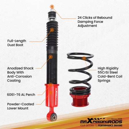 maXpeedingrods 2Pcs Rear Coilovers for Ford Mustang GT/Base SN95 1994-2004 Convertible Coupe, 24 Levels Damper Adjustable Coilovers Suspension Kit, Height Adjustable Lowering Kit, Red
