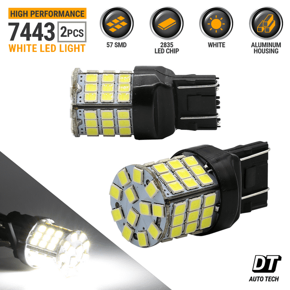 New 7443 7440 LED White 6000K Reverse Turn signal DRL Parking Light Bulbs 57-SMD