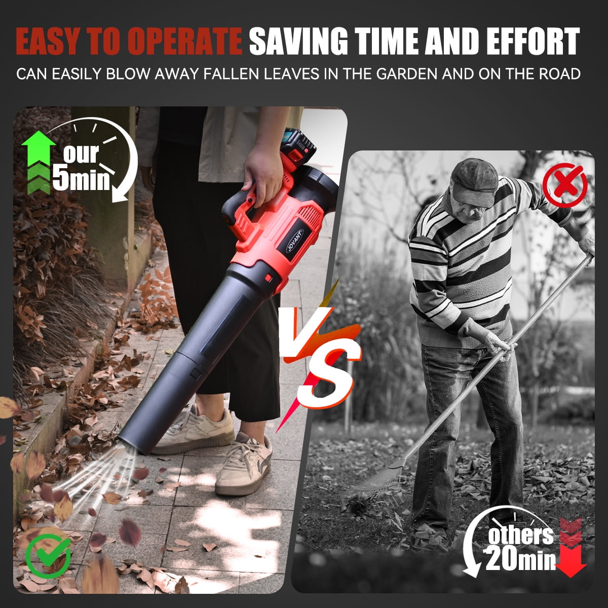 JOVANT Cordless Leaf Blower, 615CFM with 6 Speed Levels, Electric Battery-Powered Turbo Blower, Includes 2*4.0Ah Batteries and Charger, for Lawn Care, Yard , Leaf Blowing, Debris and Snow Clearing