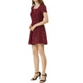 thumbnail image 4 of INSPIRE CHIC Women's Printed Square Neck Short Sleeve A-Line Prom Dress S Burgundy-Stars, 4 of 7
