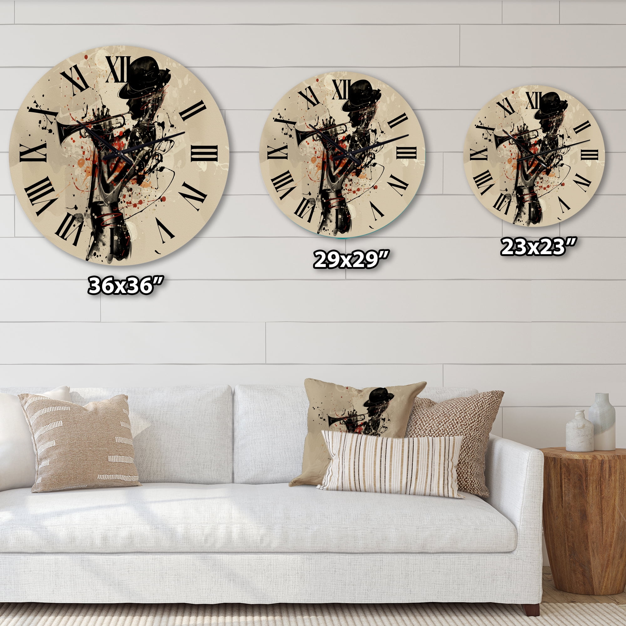 Designart 'Woman Playing Jazz Trumpet' Modern Wall Clock