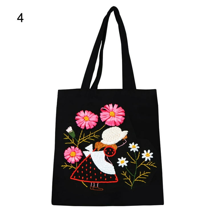 SPRING PARK Women DIY Flower Embroidery Single Shoulder Bag Canvas Handbag  Cross Stitch Kit