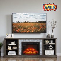 Tcbosik Fireplace TV Stand for Television up to 75 Inch with Storage, Entertainment Center with Adjustable Shelves, Media Console for Living Room, Grey