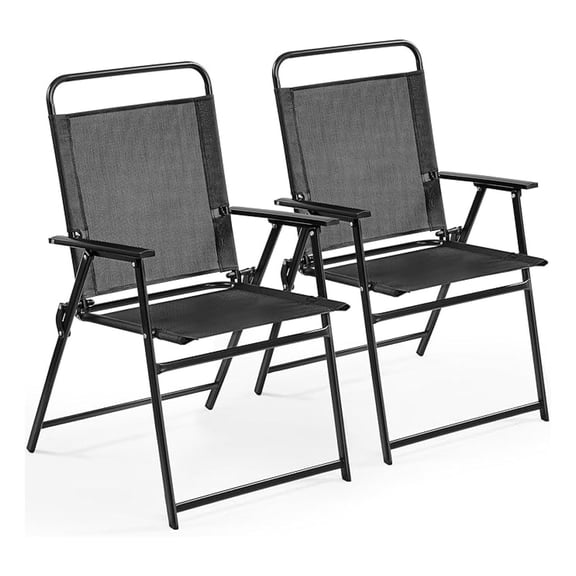 WDZS Outdoor Patio Chairs Set of 2, Folding Patio Chairs with Metal Frame, Armrests, Portable Dining Chairs for Camping, Lawn, Garden and Porch, Black