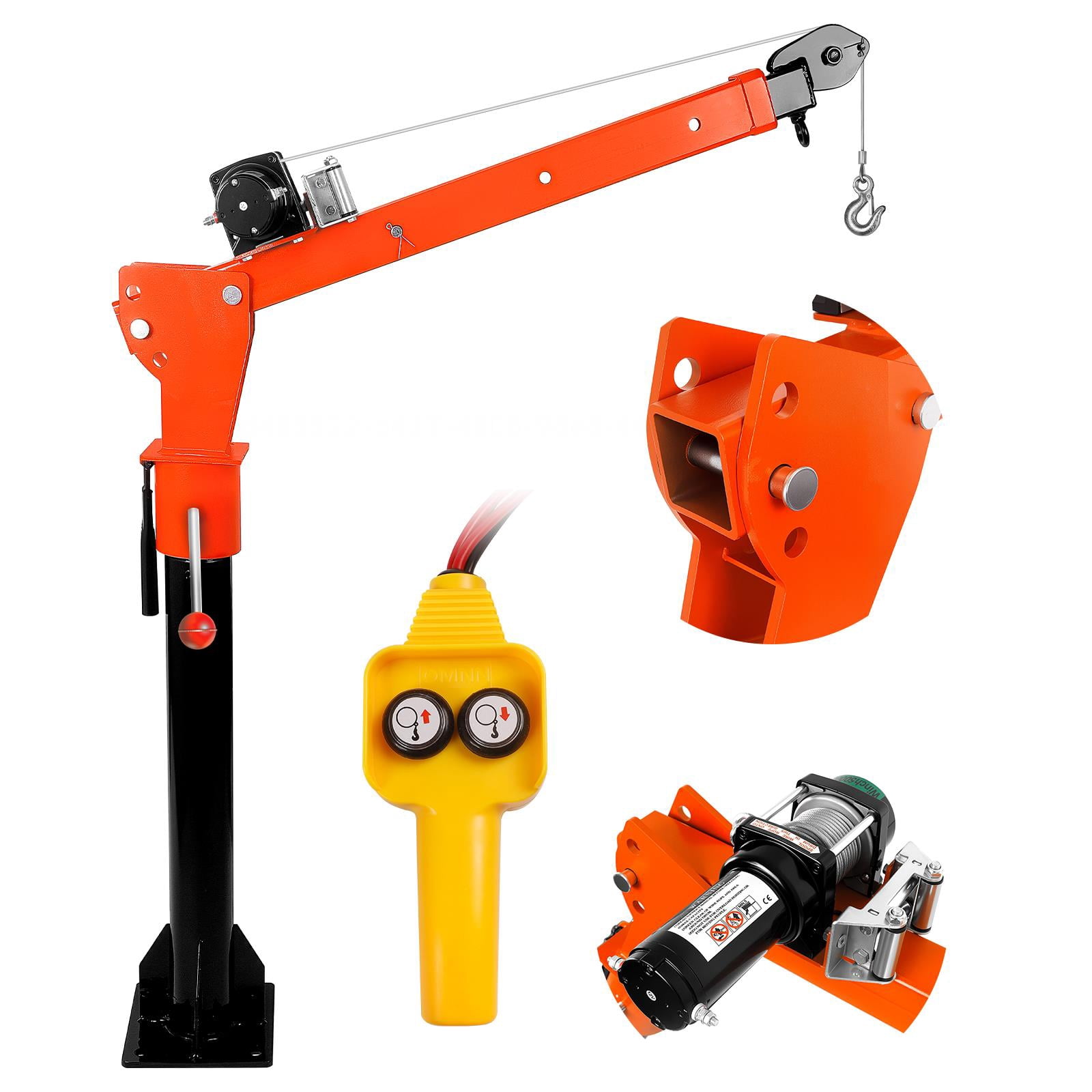 12V 2000LBS Electric Pickup Truck Crane Hoist, 360° Swivel Extendable Arm Heavy Duty Lifting Crane with 1100LBS Load Capacity for Engine, ATV, Boat and Cargo Lifting