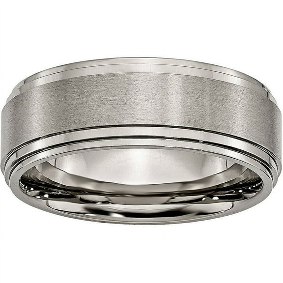 Titanium Double Step Ridged Edge 8mm Satin and Polished Band