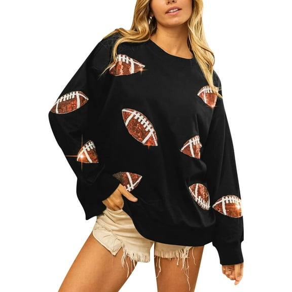 Womens Sweaters For Women Sequin Rugby Crewneck Oversized Long Sleeve Fleece Pullover - Shiny Polyester Fabric Multi-Color For Fall Winter Daily Travel L Fall Sweaters For Women