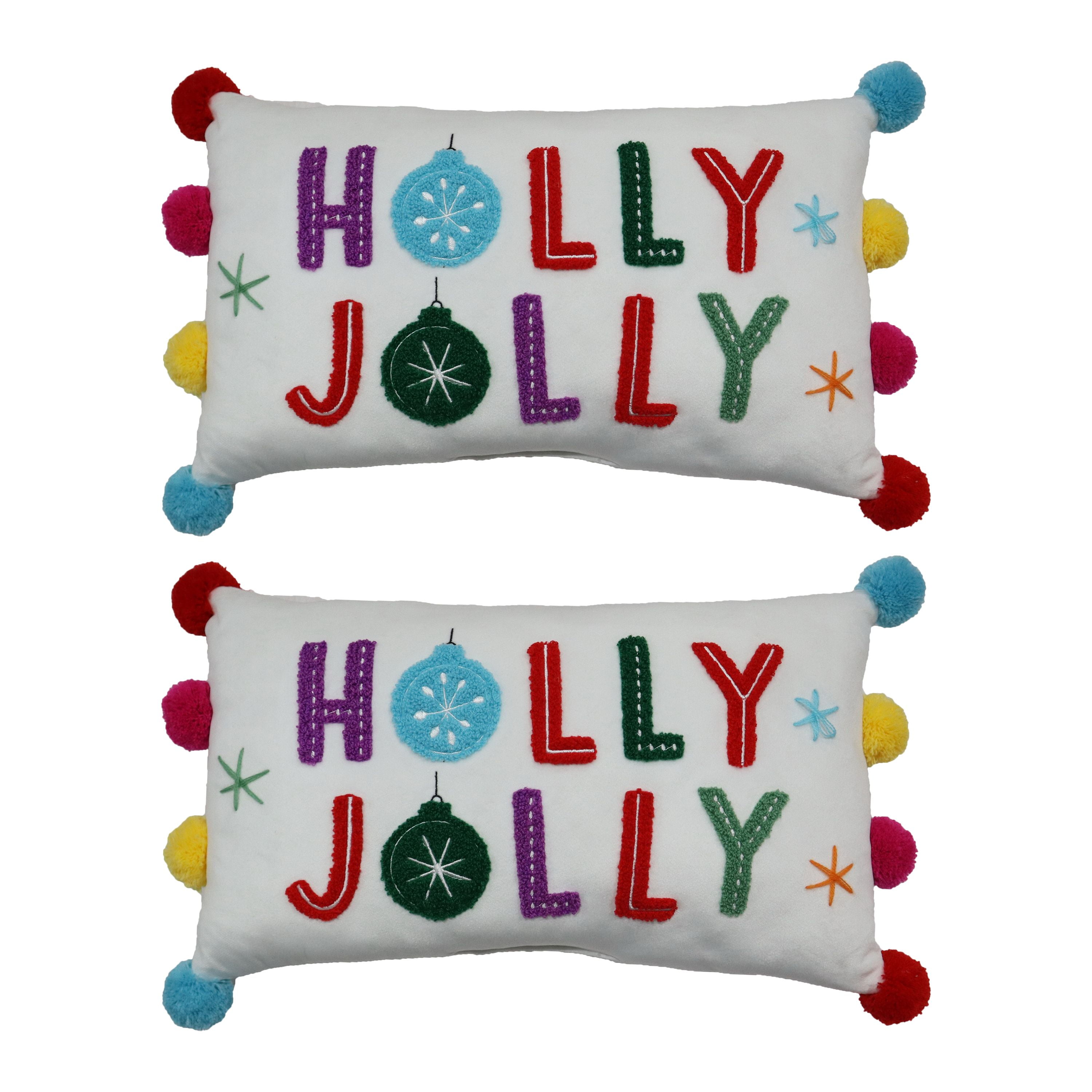 Holiday Time Holly Jolly Lumbar Christmas Decorative Pillows, 9x16inch