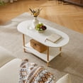 thumbnail image 2 of Oval Coffee Table White, Small Wooden Coffee Table for Small Space, Tea Table Stand 35 * 16 * 17 inches, 2 Tier Center Table for Living Room White YD-012W, 2 of 14