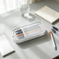 thumbnail image 6 of Double Layer Large Capacity Pencil Case,Fashion Aesthetic Canvas Stationery Bag for Make-up Brush & Stationery Supplies Storage,Office Desk Organizer Bag,White, 6 of 7