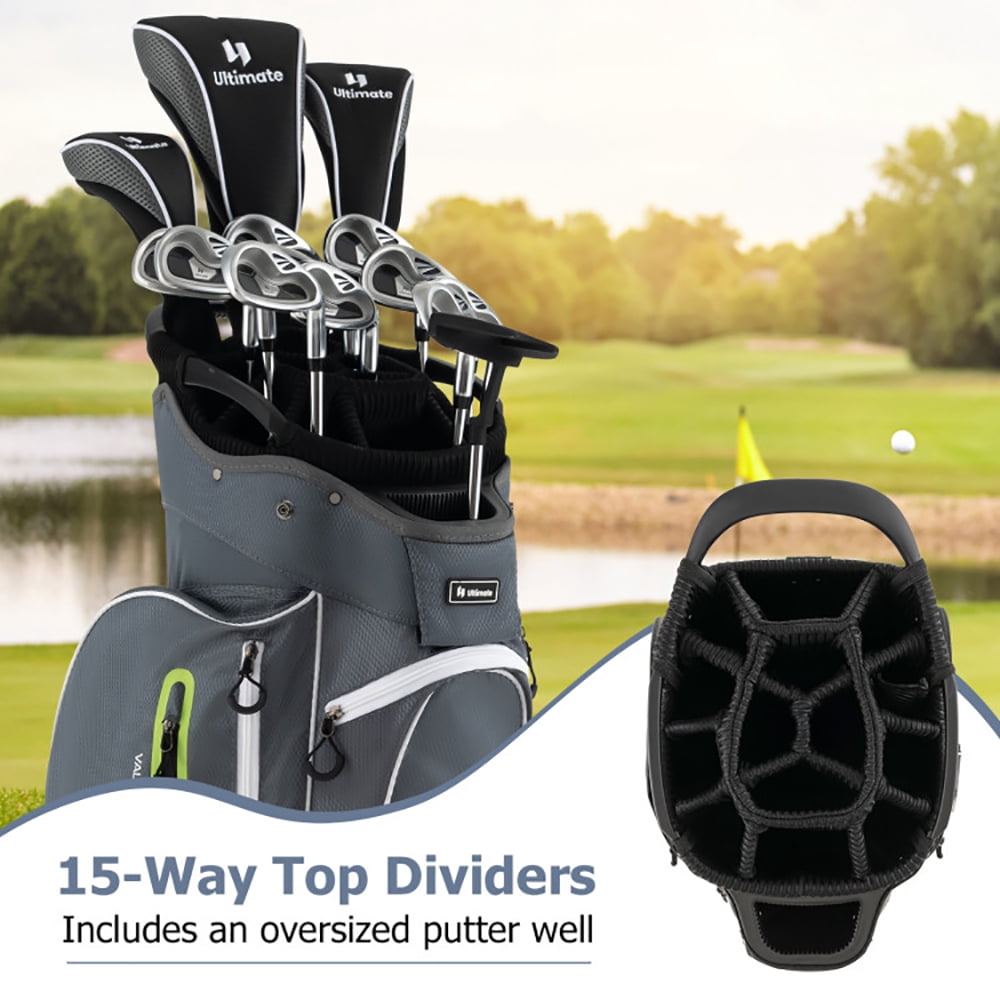 Topcobe 9.5 Inch Lightweight Golf Cart Bag with 15 Way Top Dividers, Golf Bags for Adult, Multiple Pockets, Green