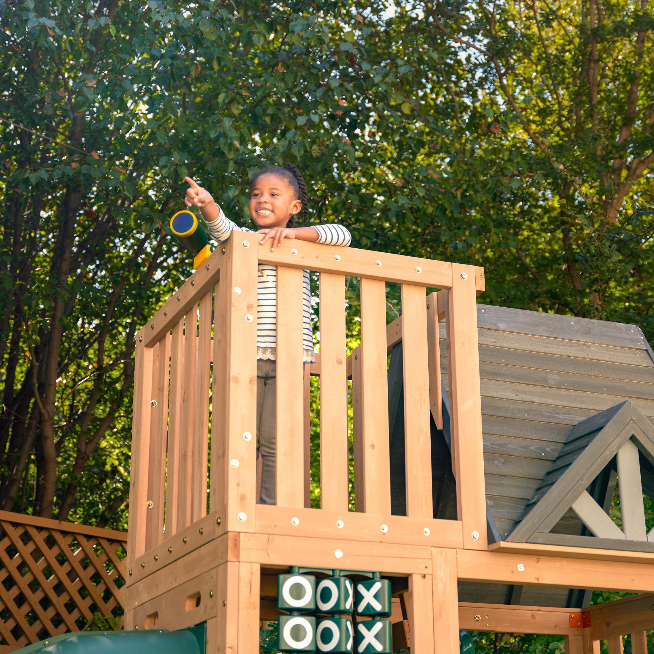 KidKraft Summit View Wooden Swing Set / Playset with Slides, Rock Wall and Crow's Nest