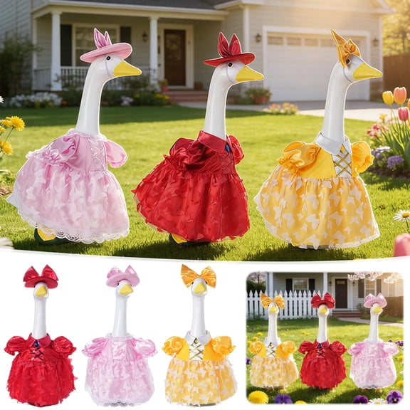 Spring Princess Goose Outfit 23 Inch Porch Goose Costume Set with Tulle Skirt and Bow Headband for Outdoor Lawn and Garden Spring Summer Decor