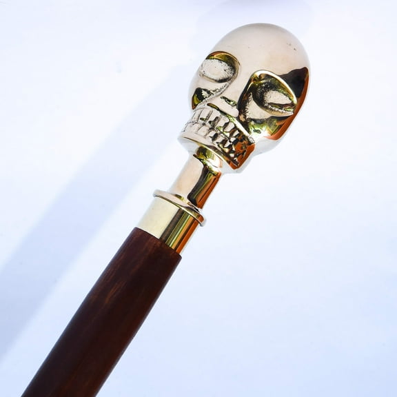 Decorative Victorian Canes and Walking Sticks for Men & Women - 36" Brown Ebony Brass Handle Unisex Derby Foldable Cane | Hind Handicrafts (36 inch, Skull)