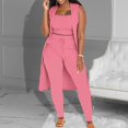 thumbnail image 2 of Manxivoo Suits Fall Winter Women Stretchy Wear 2022 Solid Color 3 Piece Pants Set Ladies Ribbed Casual Sleeveless Coat Vest and Pants Three Pcs Outfits Women's Pants Pink, 2 of 5