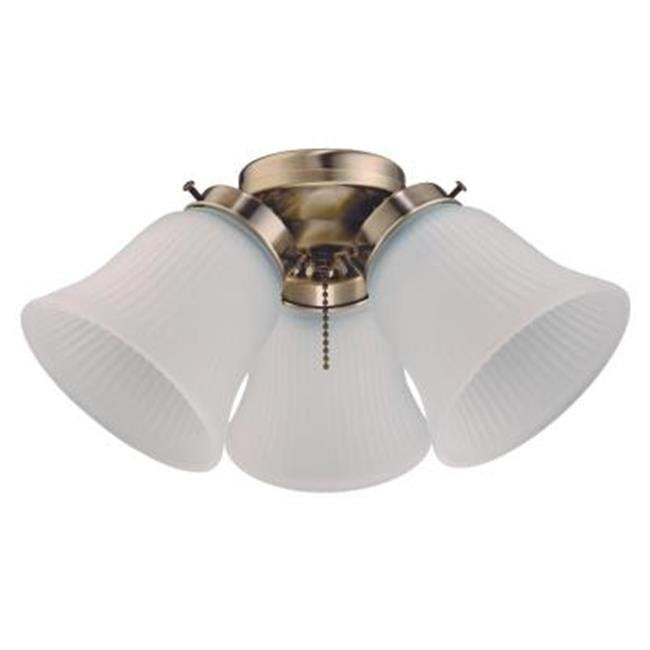 LED Cluster Ceiling Fan Light Kit Antique Brass Finish Frosted Ribbed Glass