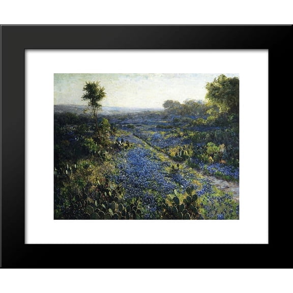 Field of Texas Bluebonnets and Prickly Pear Cacti 20x24 Framed Art Print by Onderdonk, Robert Julian