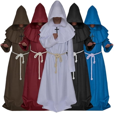 Friar's Robe Adult Monk Hooded Robe Cloak Cape Friar Medieval Priest Cosplay Costume ...