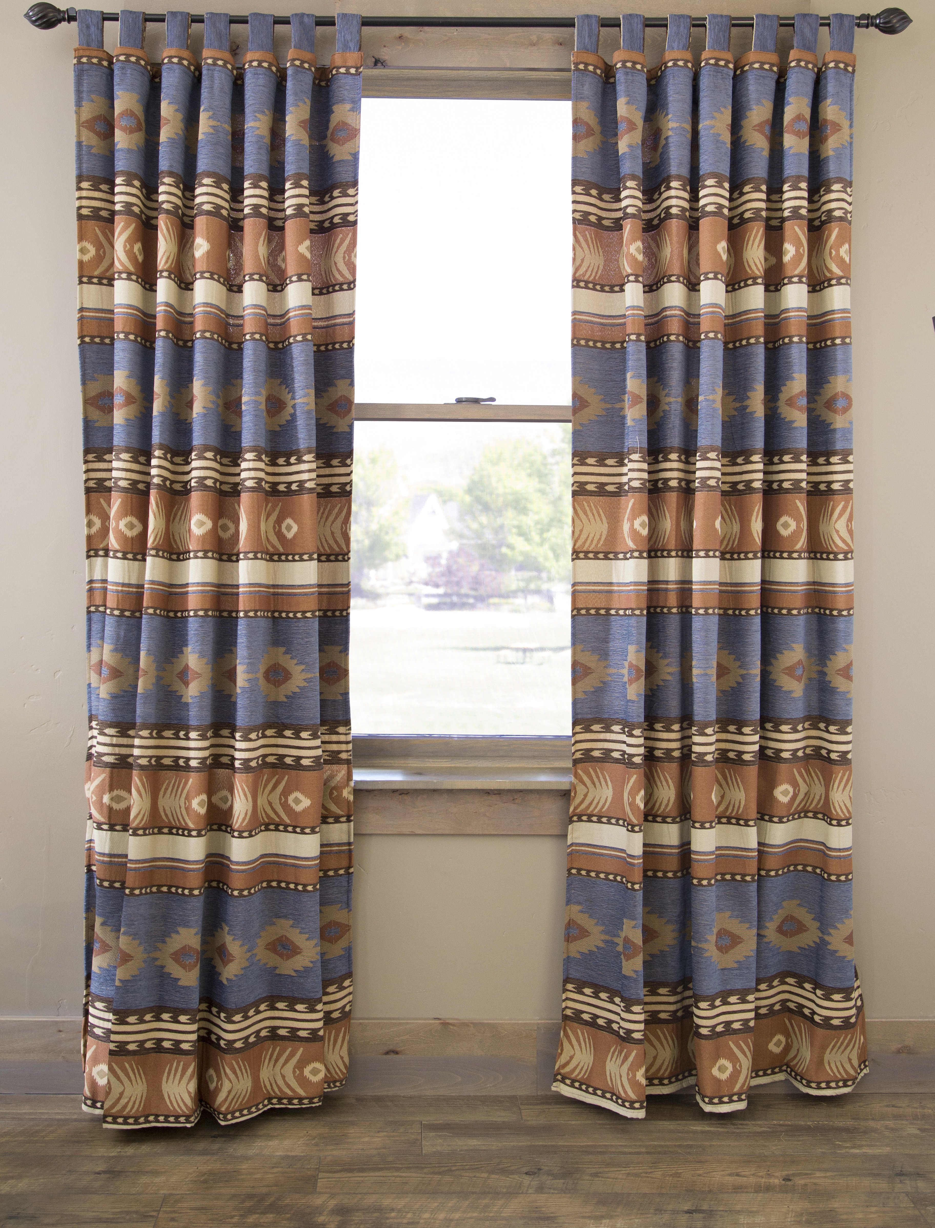 Set of 2  Blue Carstens Home Blue River Southwestern Aztec Curtain Panels