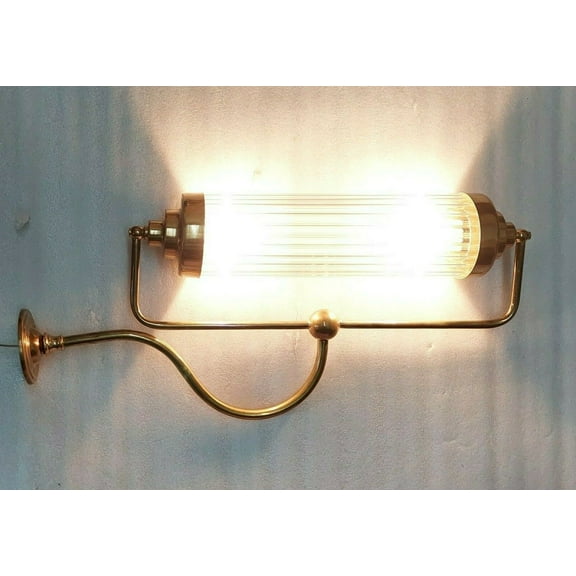 Pair Antique Old Vintage Art Deco Brass & Glass Rod Ship Light Wall Sconces Lamp