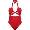 thumbnail image 5 of TEVEQ Women's Solid Swimsuit Slimming High Cut Bathing Suit Biki One Piece Swimsuit Women Tummy Control Slimming Cheeky Modest 2025 Trendy Swim Suits for Women 2025 Bathing Suit for Women One Piece, 5 of 9