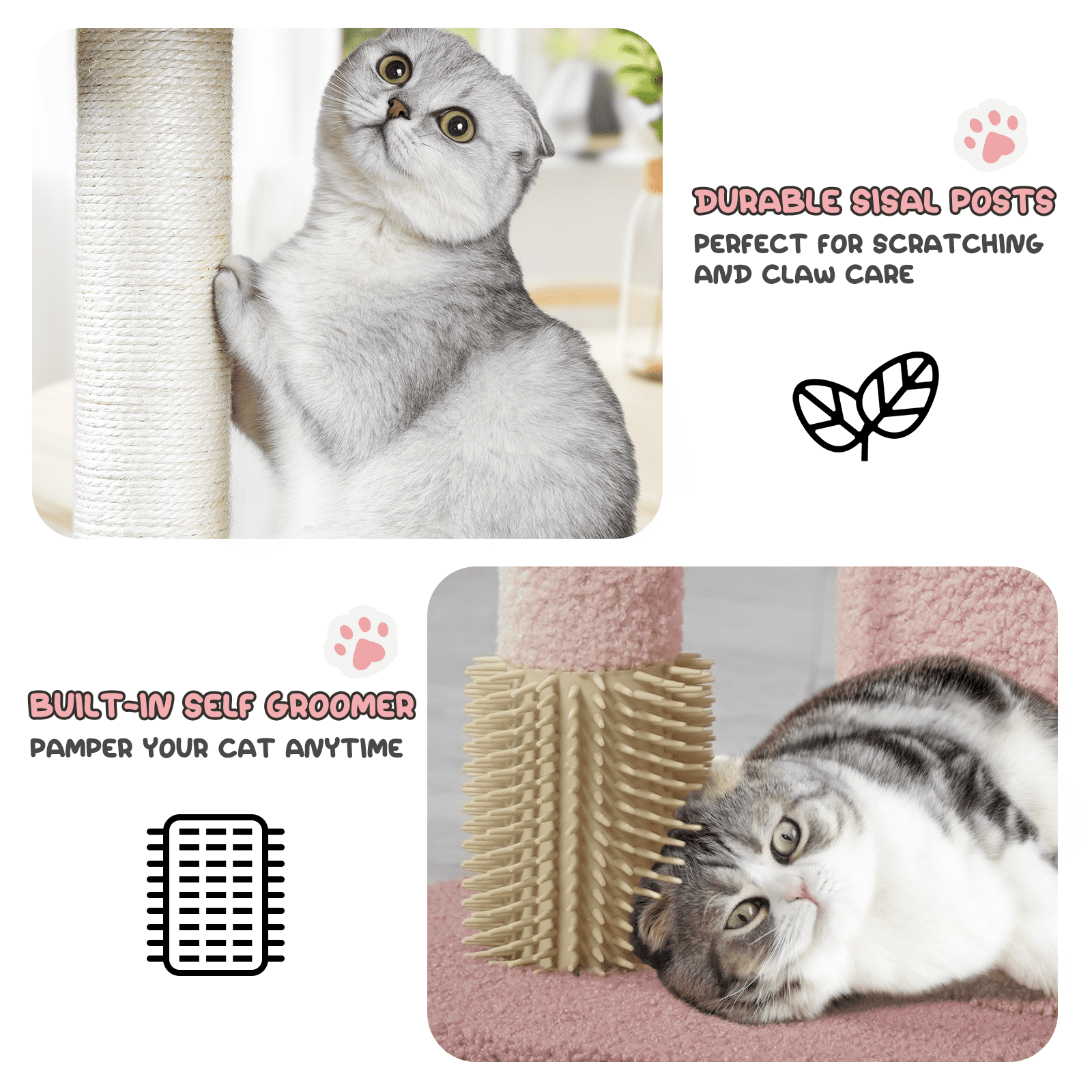 MoNiBloom 33" Flower Cat Tree for Indoor Cats, Compact Cat Tower with Condo, Scratching Posts, Flower Perch & Dangling Toys for Kittens & Small Cats, Cute Cat Furniture Stand, Pink