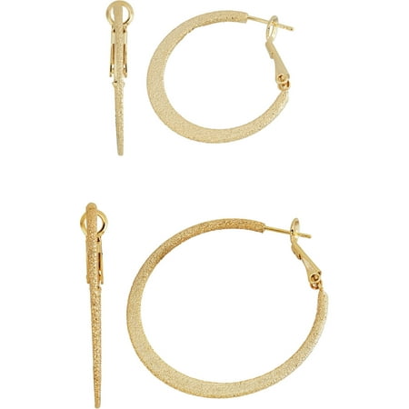 X & O Gold-Tone Textured Flat Hoop Earring Set, Sizes 30mm/40mm, 2 Pairs